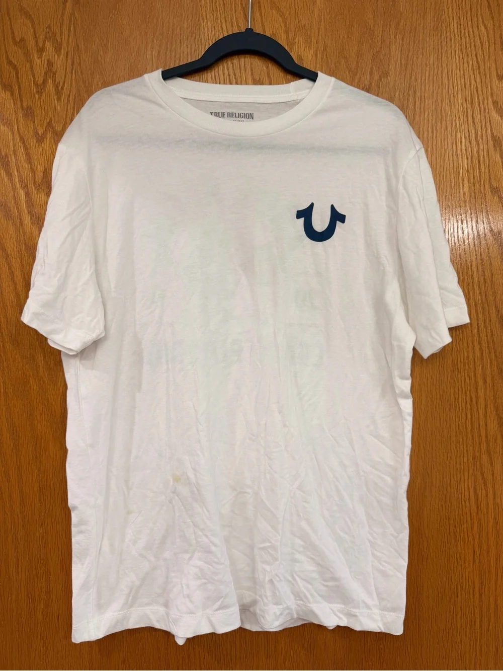 True Religion White Short Sleeve Tee with Navy Logo